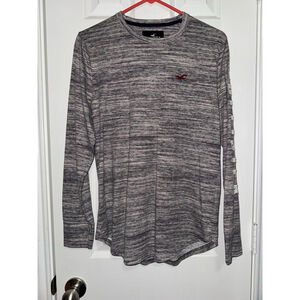 Men's Hollister Grey Marled Long Sleeve Tee S with Red Logo​